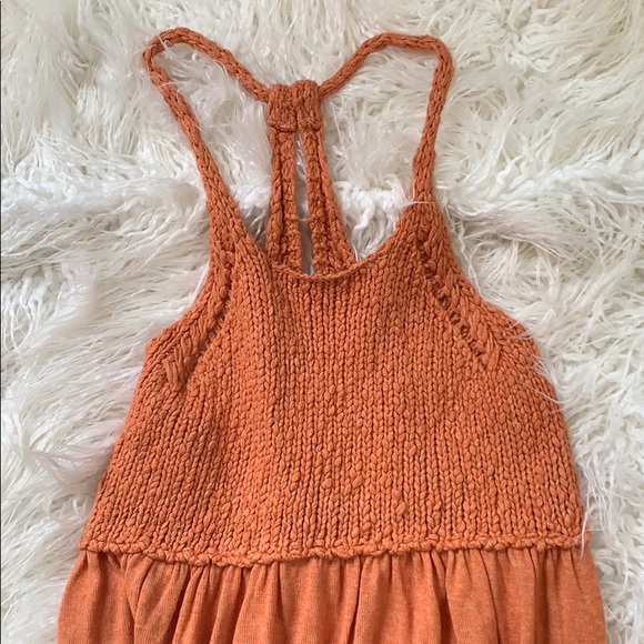 Small Orange Knit & Flowy Free People Halter Top - Picture 2 of 8